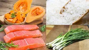 Nguyên liệu làm cháo cá hồi bí đỏ