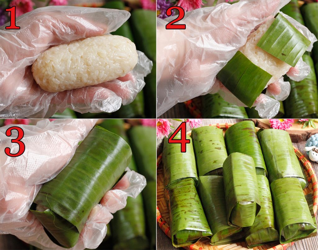 Cơm nếp cuộn lá chuối